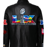 Super Bowl 2026 Full Leather Zip-Up Motocross Jacket-Black