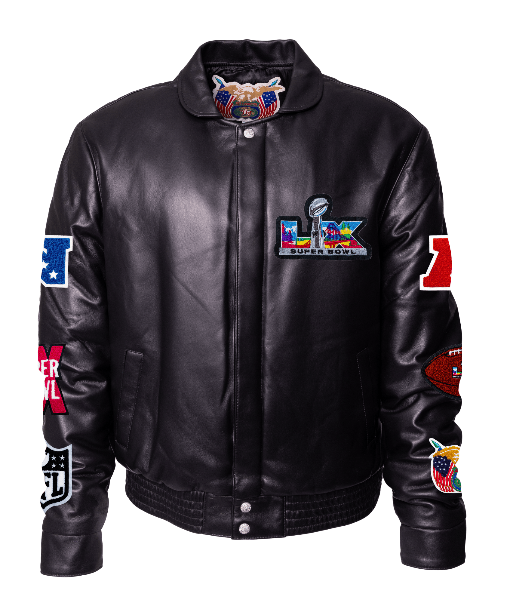 Superbowl 2026 Black Leather Puffer Jacket