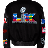 Super Bowl 2026 Wool & Leather Varsity Jacket Black on Black