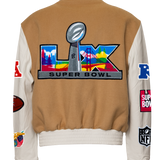 Super Bowl 2026 Wool & Leather Varsity Jacket Camel/White
