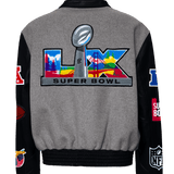 Super Bowl 2026 Wool & Leather Varsity Jacket Gray/Black