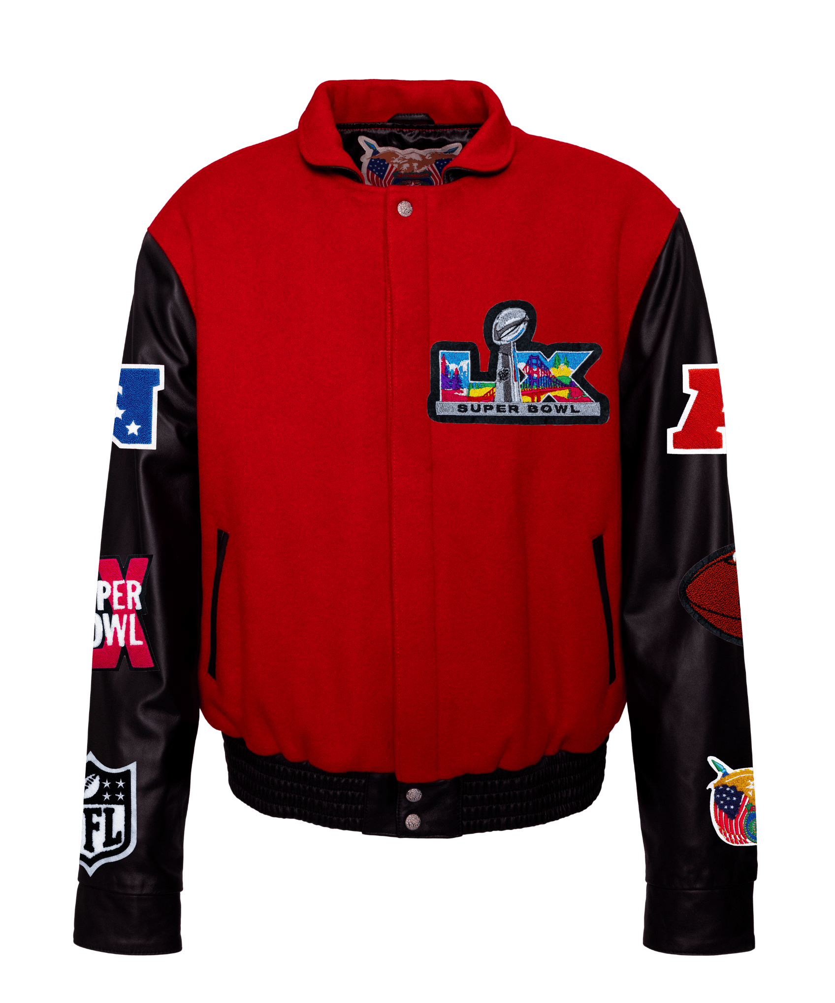Super Bowl 2026 Wool & Leather Varsity Jacket Light Red/Black