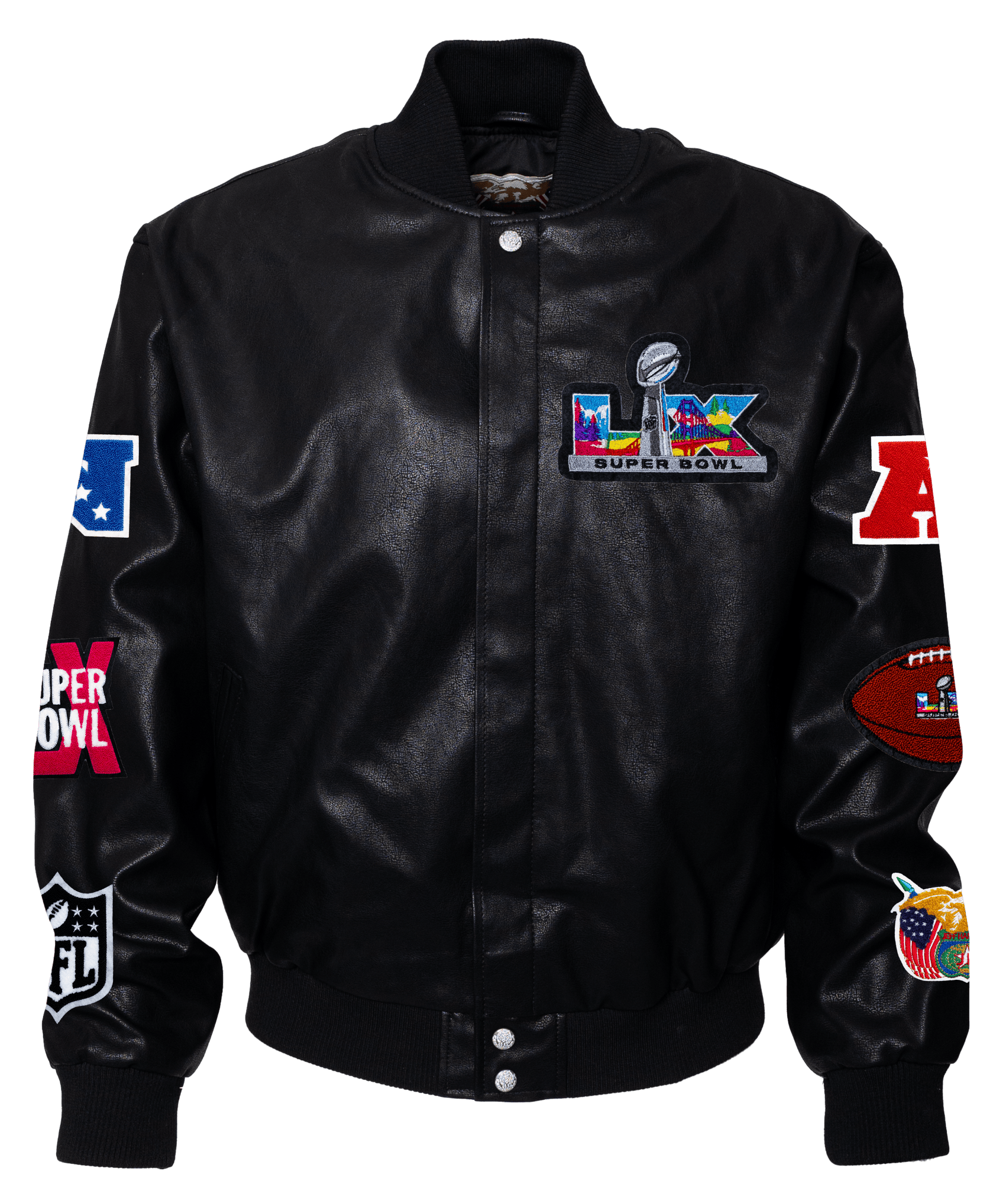 Super Bowl 2026 Black Vegan Leather Jacket