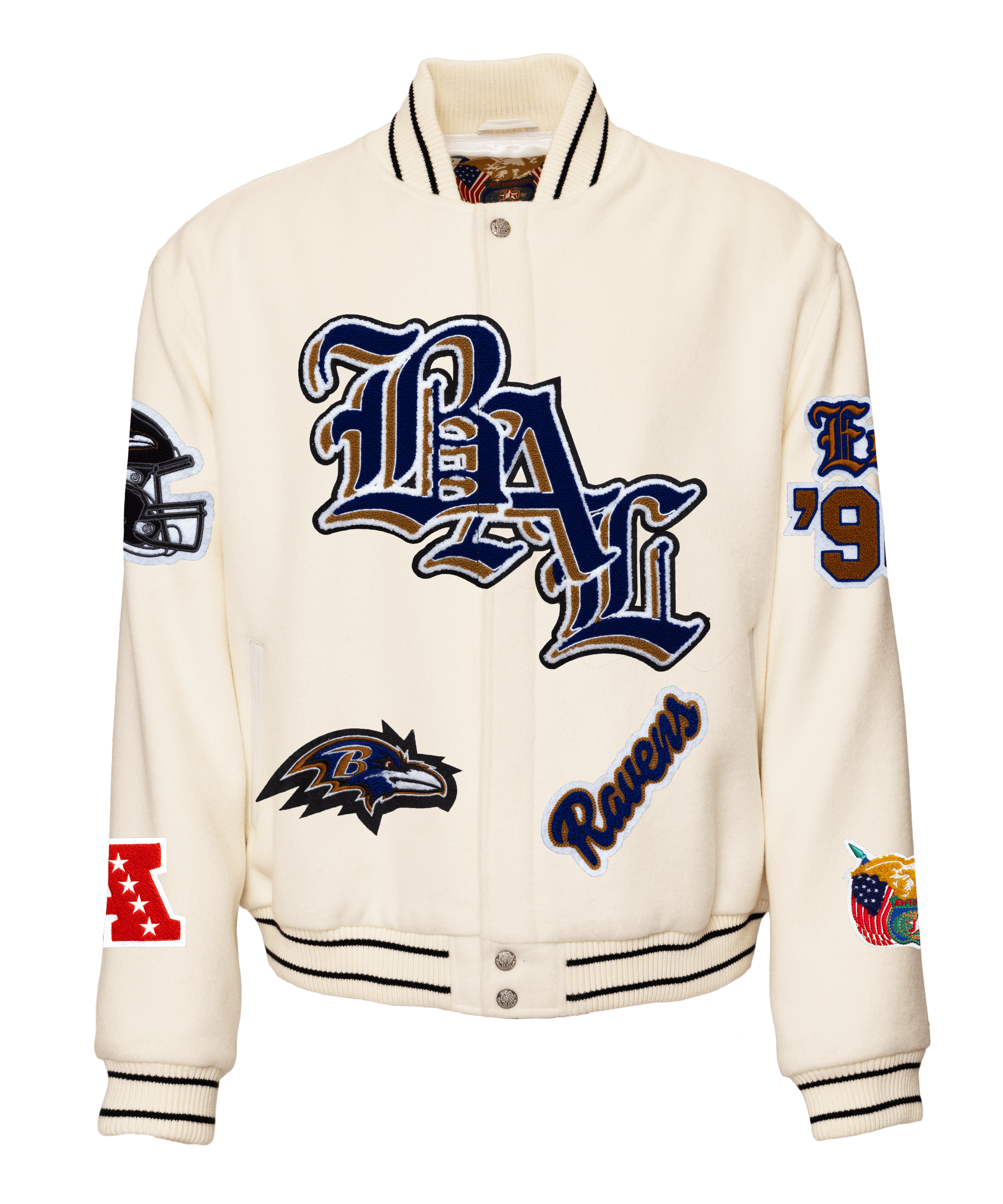 Baltimore Ravens Old English Wool Varsity Jacket-White