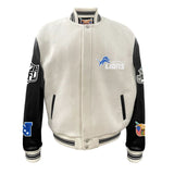 Detroit Lions Wool & Leather Varsity Jacket White / Black Rib Knit