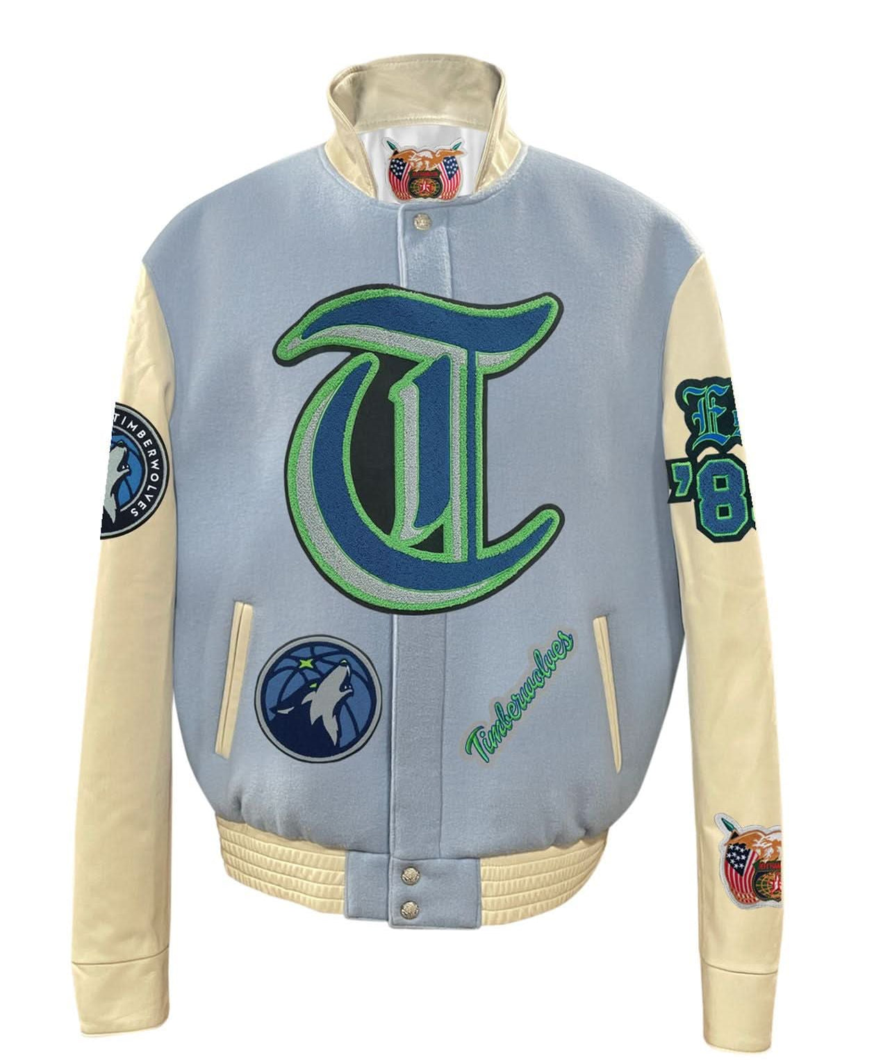 Minnesota Timberwolves Wool & Leather Varsity Jacket Baby Blue
