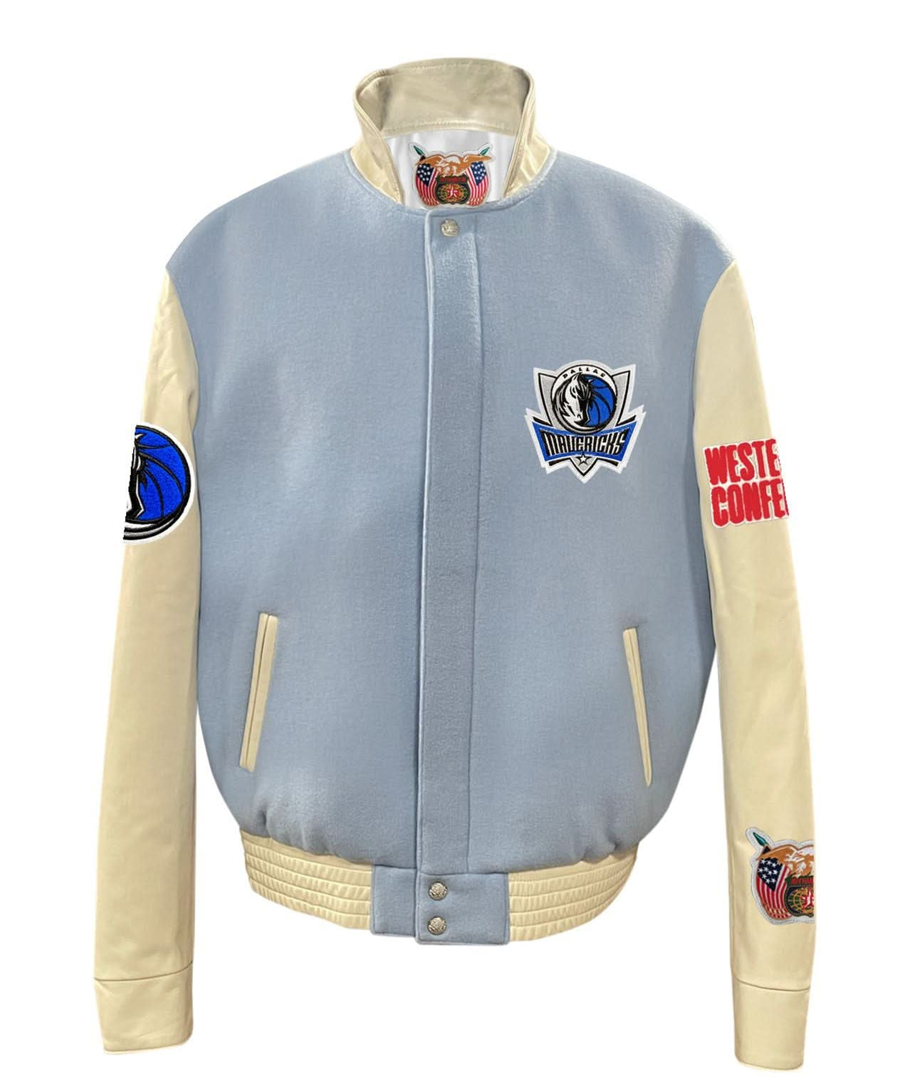 Dallas Mavericks Wool & Leather Varsity Jacket Baby Blue