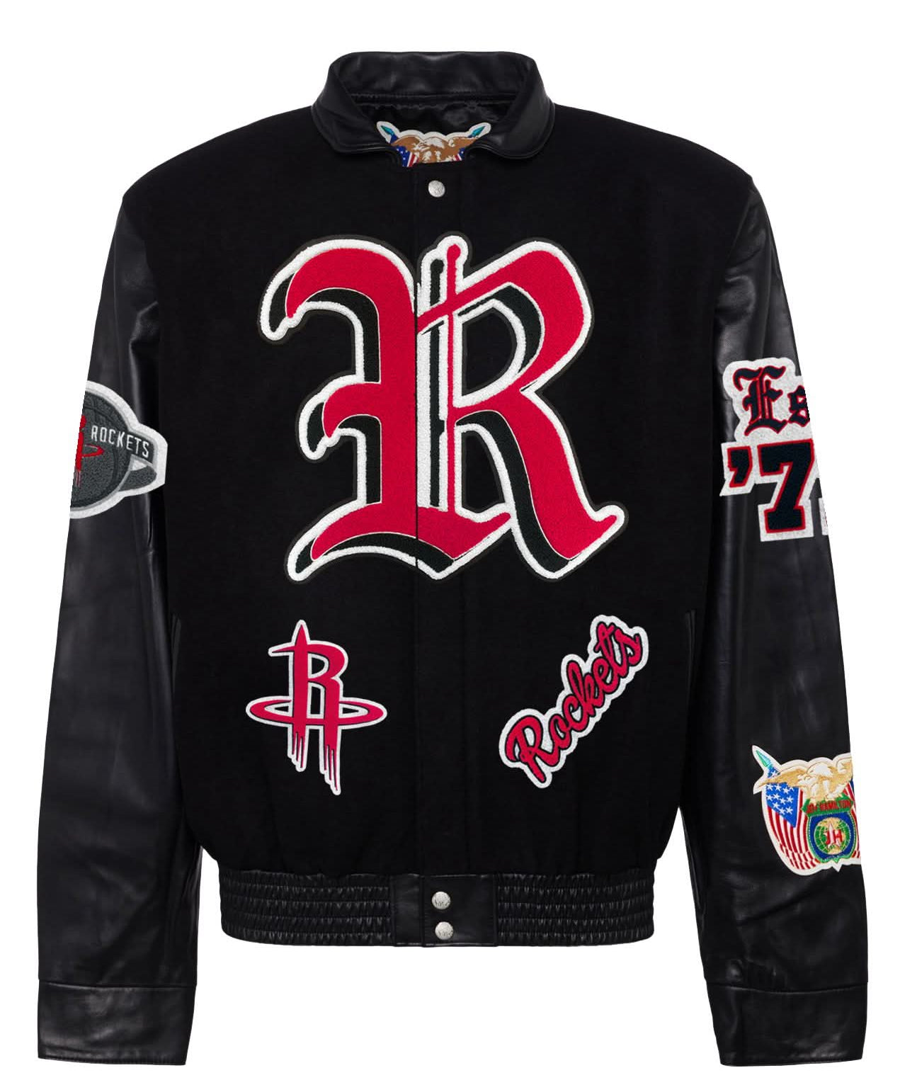 Houston Rockets Wool & Leather Old English Varsity Jacket Black / Black