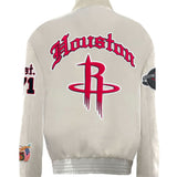 Houston Rockets Wool & Leather Old English Jacket White