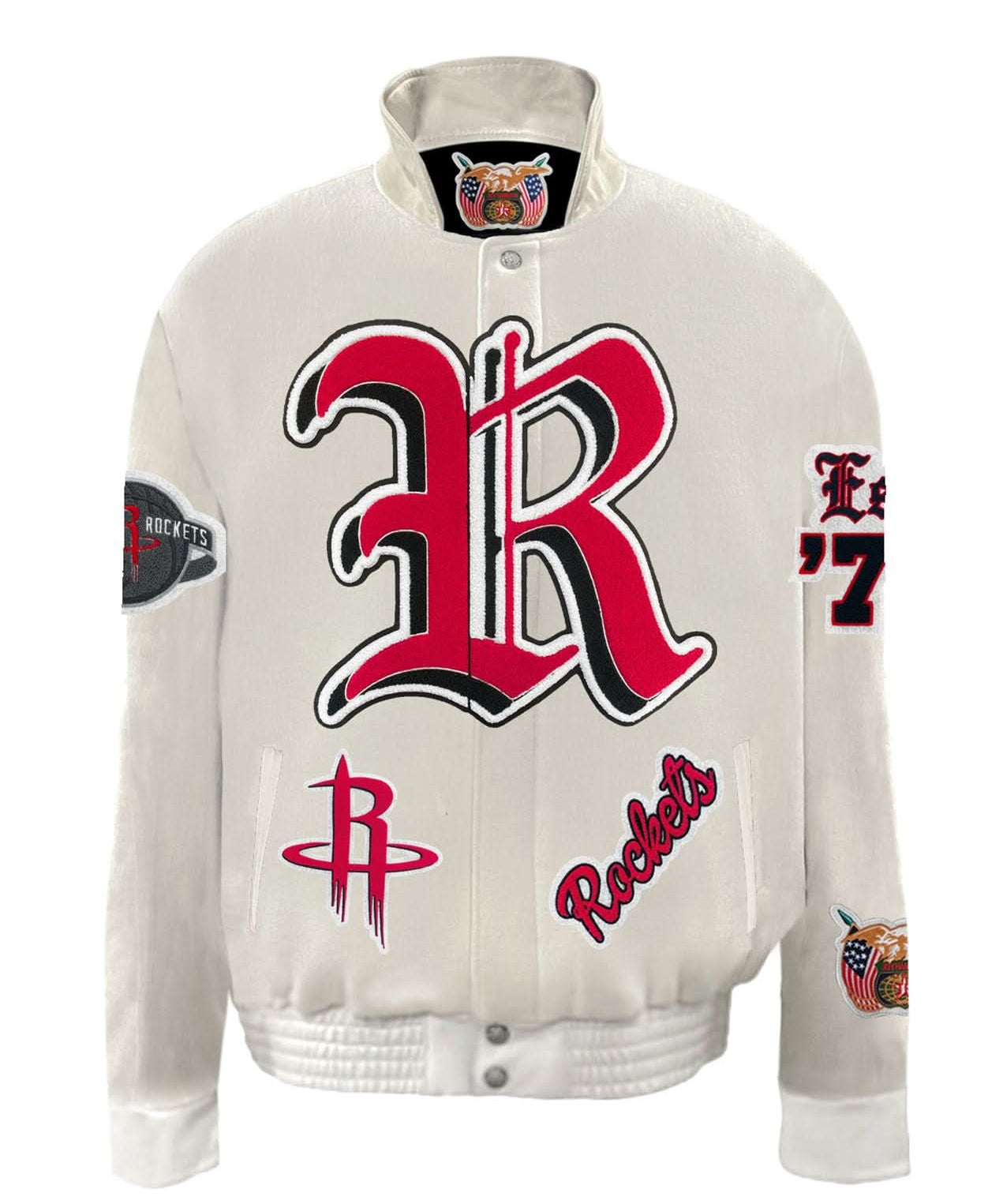 Houston Rockets Wool & Leather Old English Jacket White