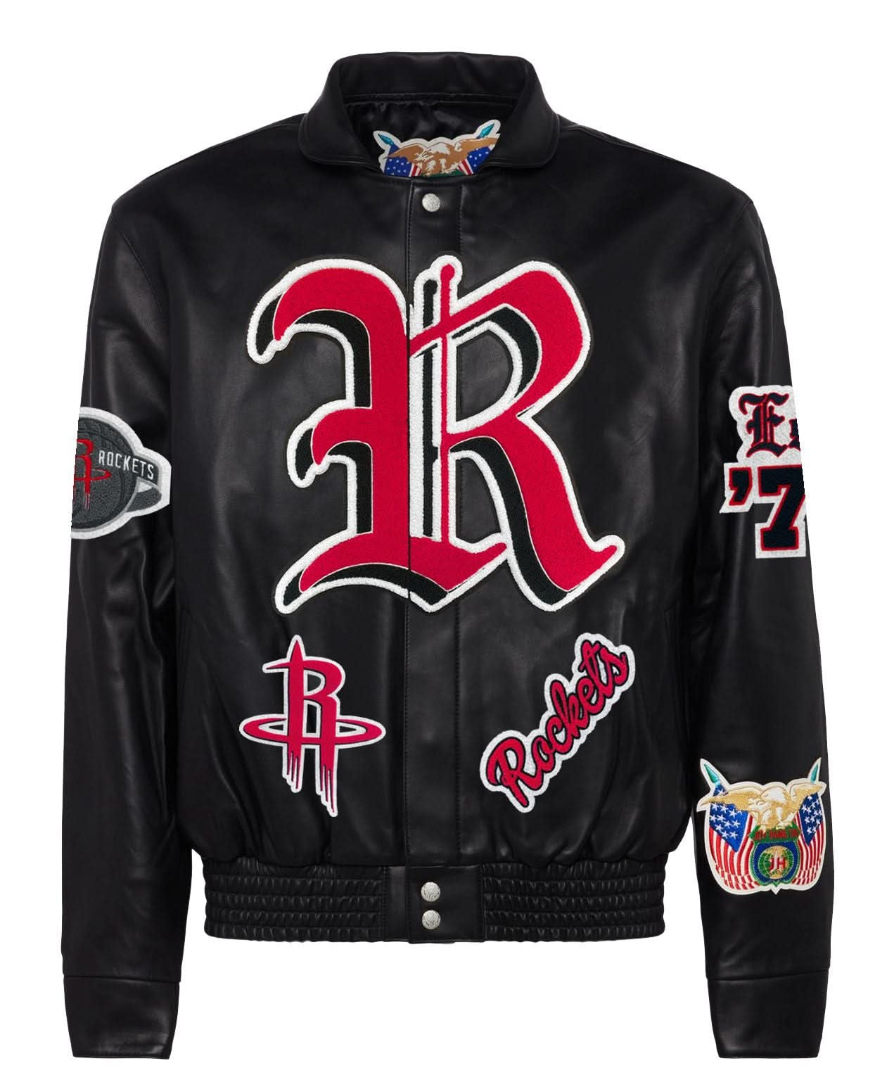 Houston Rockets Full Leather Old English Jacket Black