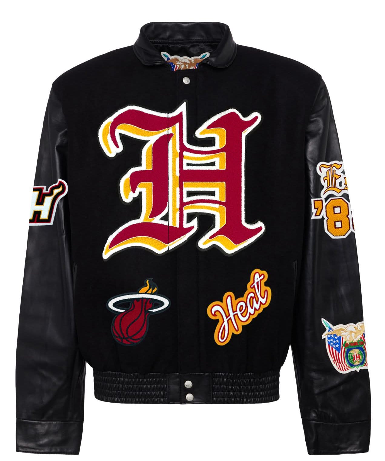 Miami Heat Wool & Leather Old English Varsity Jacket Black / Black