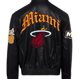 Miami Heat Full Leather Old English Jacket Black
