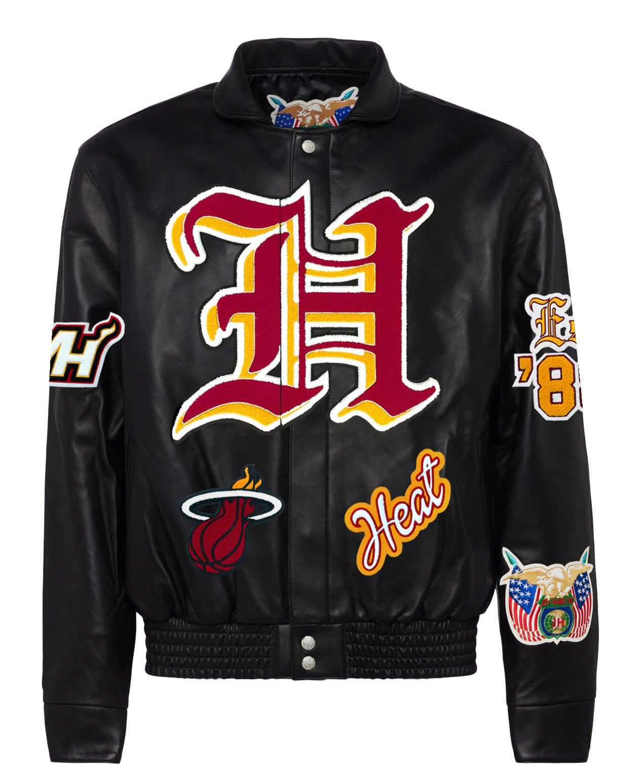 Miami Heat Full Leather Old English Jacket Black
