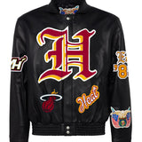 Miami Heat Full Leather Old English Jacket Black