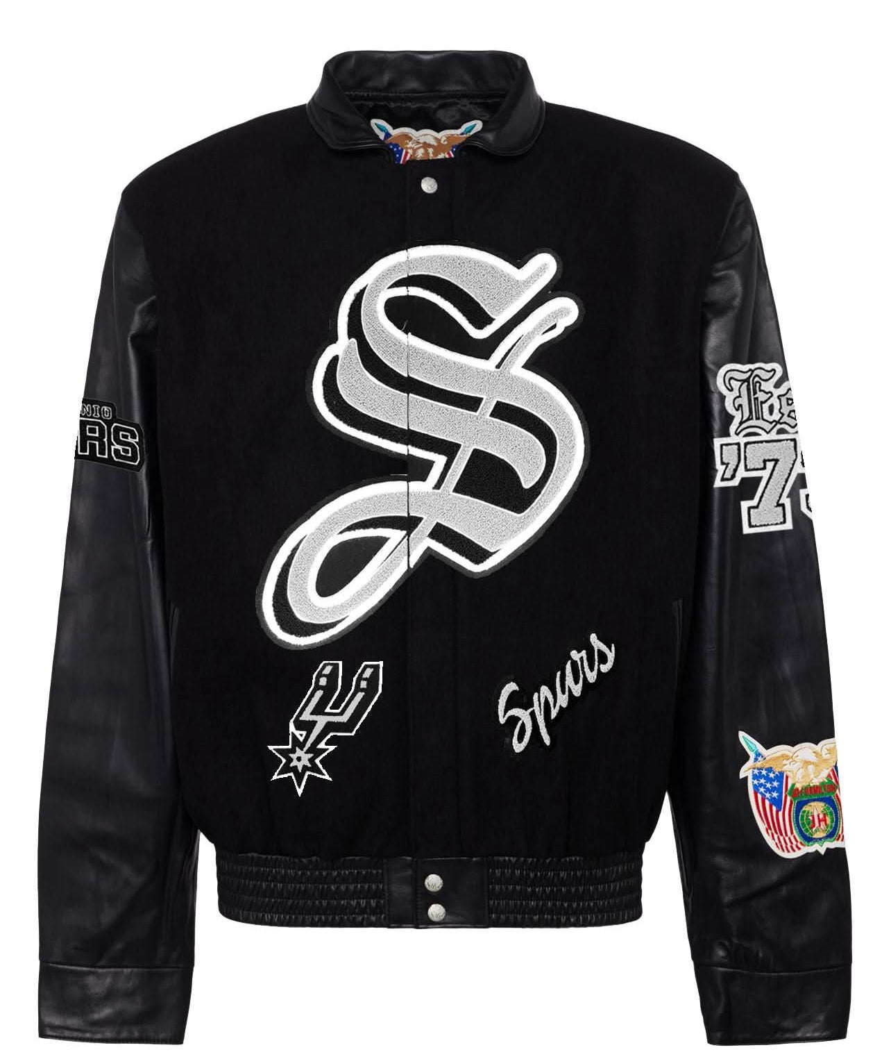 San Antonio Spurs Wool & Leather Old English Varsity Jacket Black / Black