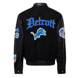 Detroit Lions Wool & Leather Old English Varsity Jacket Black / Black