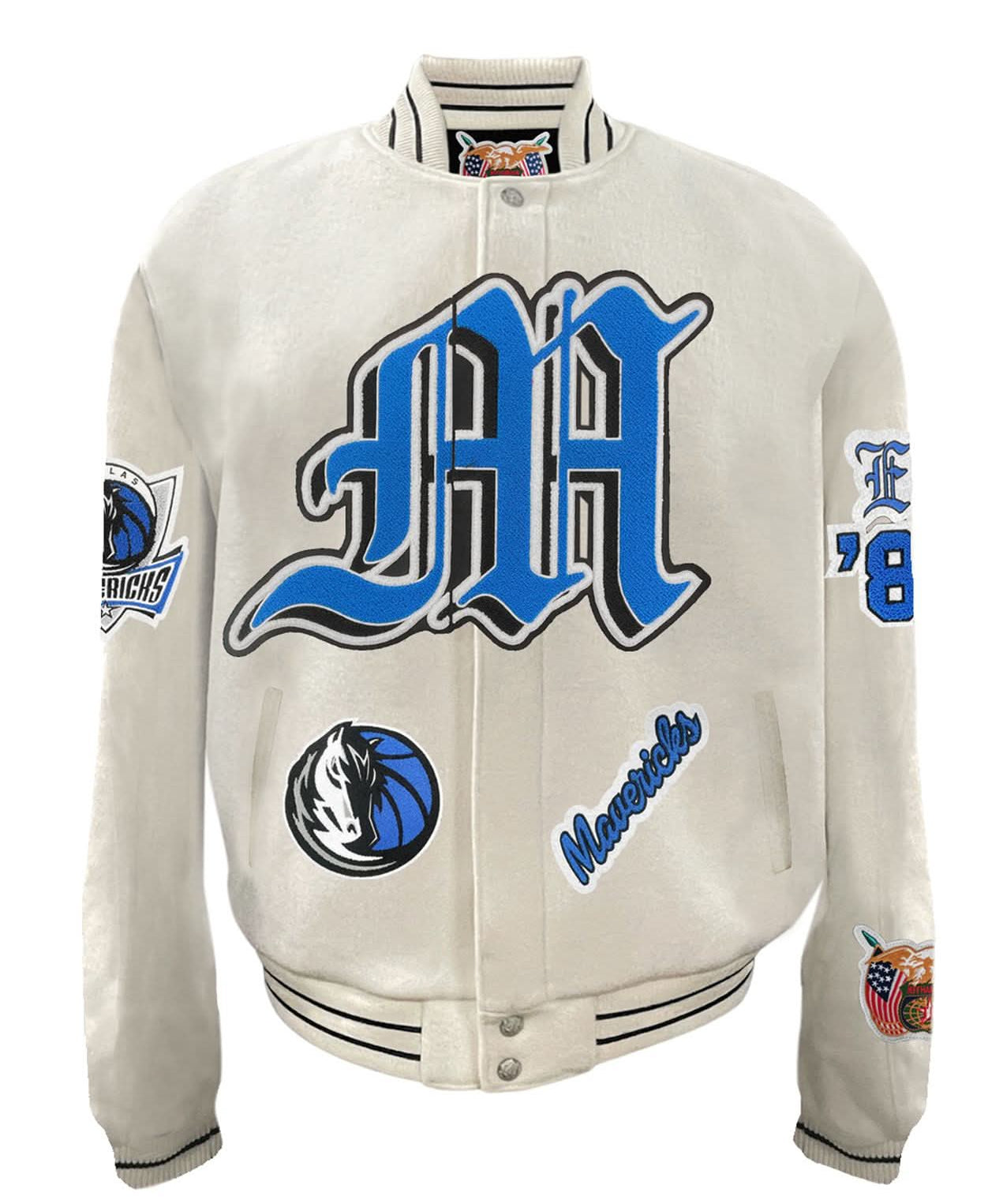 Dallas Mavericks Wool Old English Varsity Jacket White