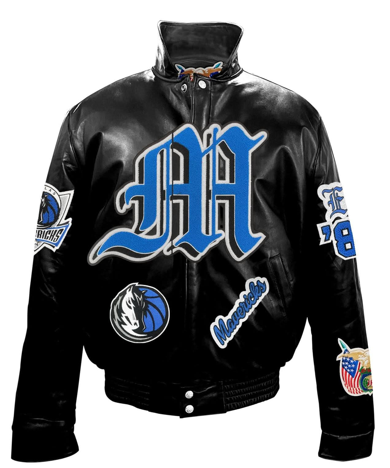 Dallas Mavericks Full Leather Puffer Old English Jacket Black