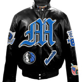 Dallas Mavericks Full Leather Puffer Old English Jacket Black