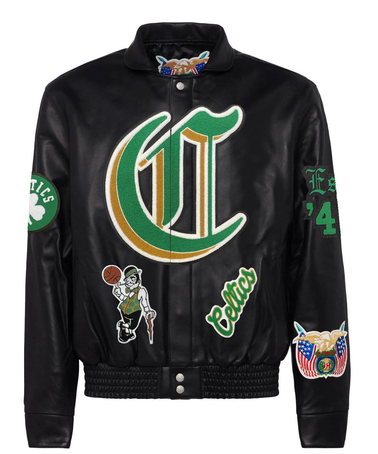 Boston Celtics Full Leather Old English Jacket Black
