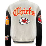 Kansas City Chiefs Wool & Leather Old English Varsity Jacket Off White/Black