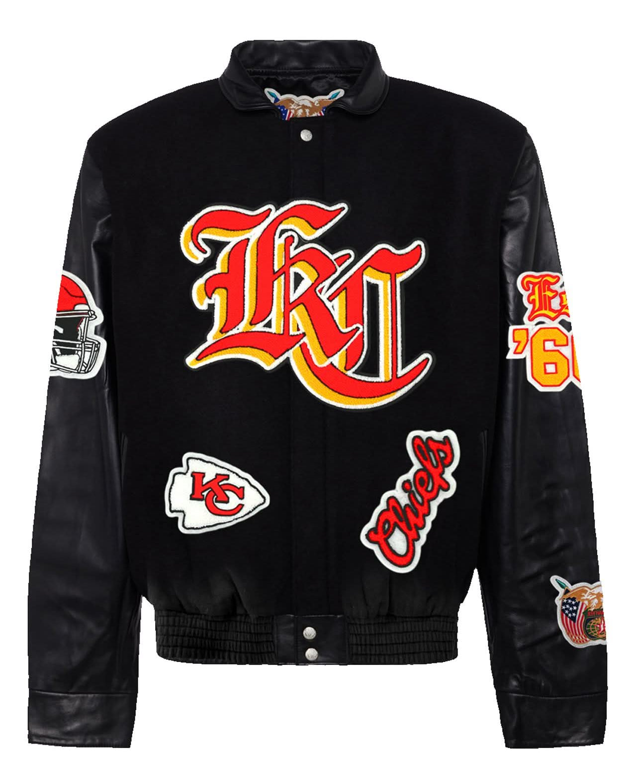 Kansas City Chiefs Wool & Leather Old English Varsity Jacket Black / Black