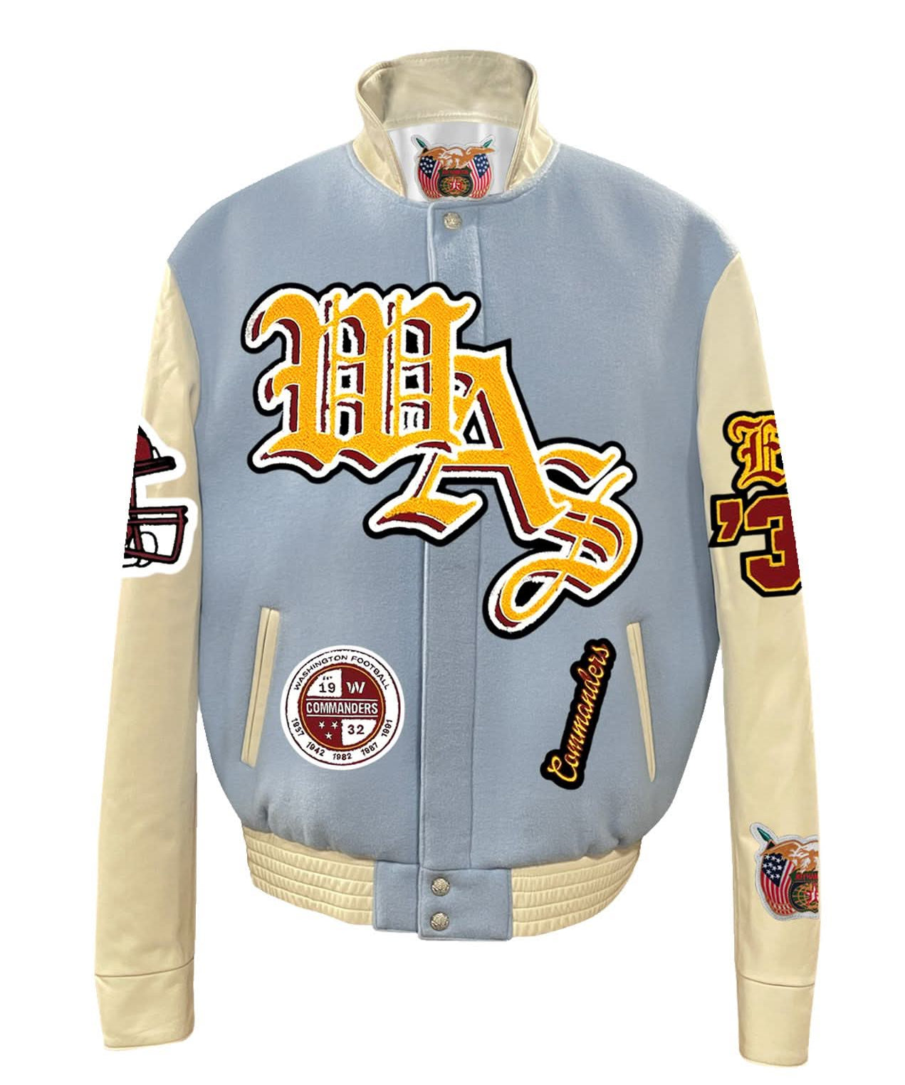 Washington Commanders Wool & Leather Old English Varsity Jacket Baby Blue