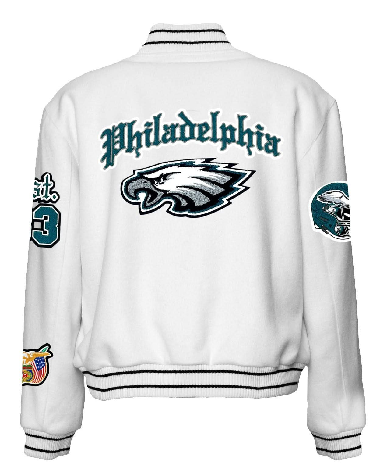 Philadelphia Eagles Wool Old English Varsity Jacket White