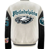 Philadelphia Eagles Wool & Leather Varsity Jacket Off White/Black