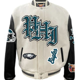 Philadelphia Eagles Wool & Leather Varsity Jacket Off White/Black