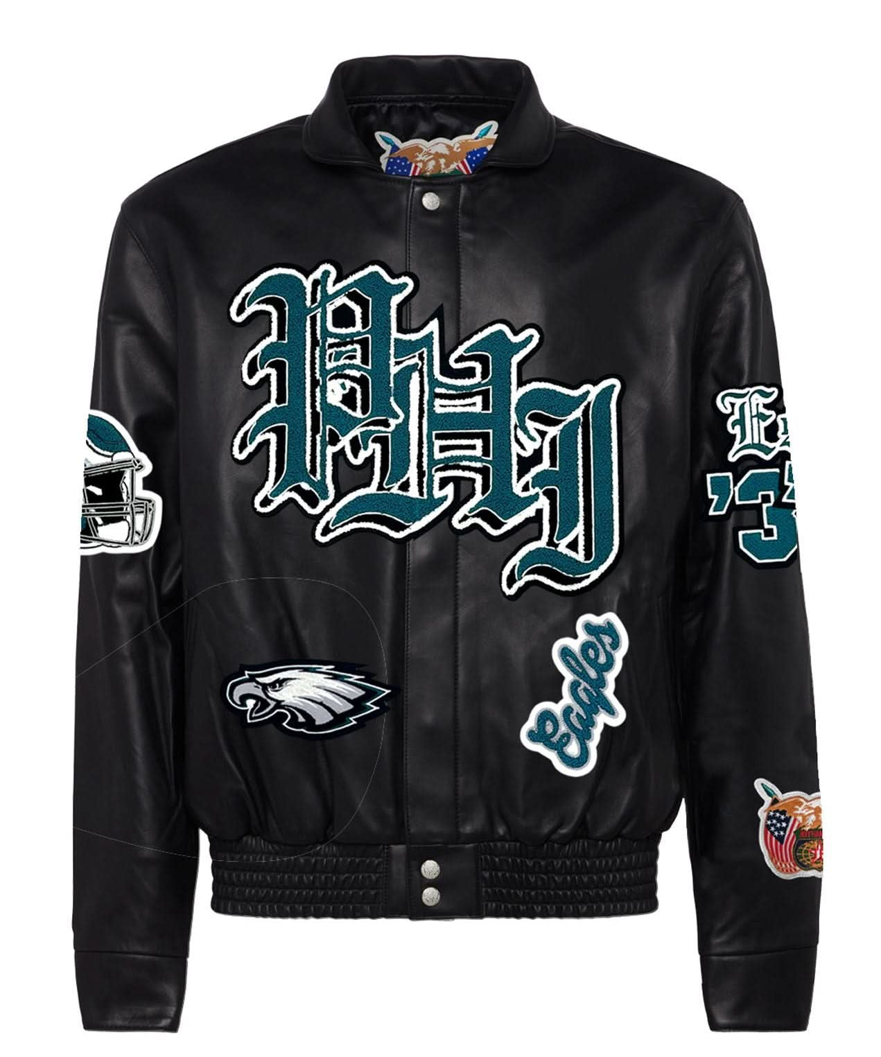 Philadelphia Eagles Full Leather Old English Jacket Black