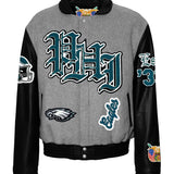 Philadelphia Eagles Wool & Leather Old English Varsity Jacket Grey