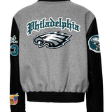 Philadelphia Eagles Wool & Leather Old English Varsity Jacket Grey