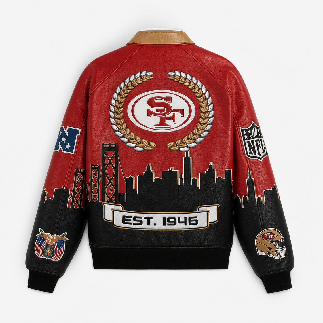 The Golden Gate Dynasty — San Francisco 49ers Vegan Leather Skyline Jacket