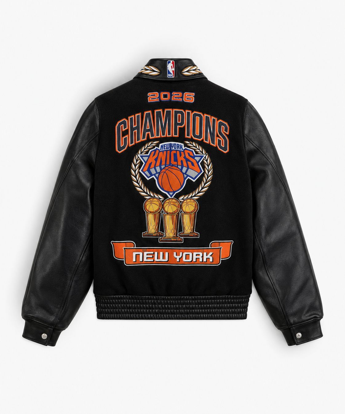 New York Knicks 2026 NBA Champions Wool & Leather Jacket Black