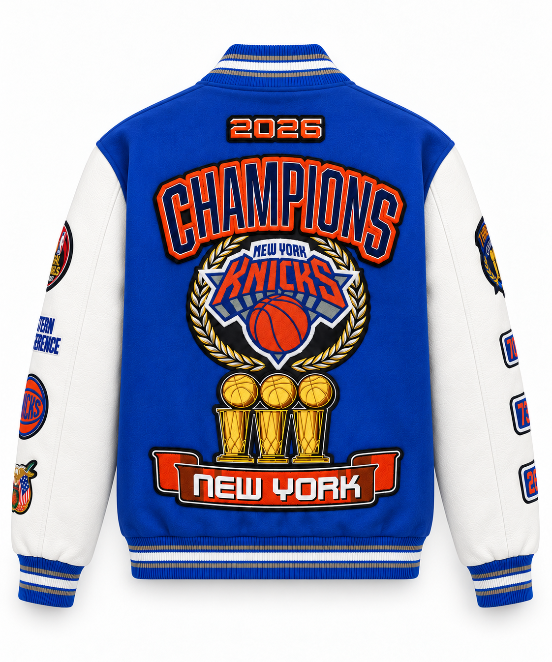New York Knicks 2026 NBA Champions Wool & Leather Varsity Jacket Royal Blue