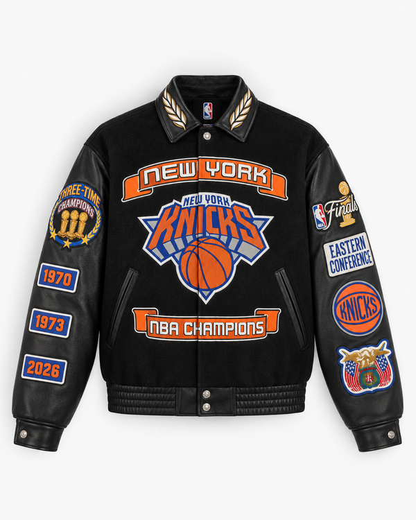New York Knicks 2026 NBA Champions Wool & Leather Jacket Black