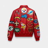 NFL Collage Vegan Leather Jacket Black