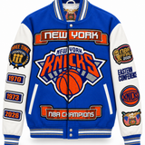 New York Knicks 2026 NBA Champions Wool & Leather Varsity Jacket Royal Blue