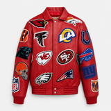 NFL Collage Vegan Leather Jacket Black
