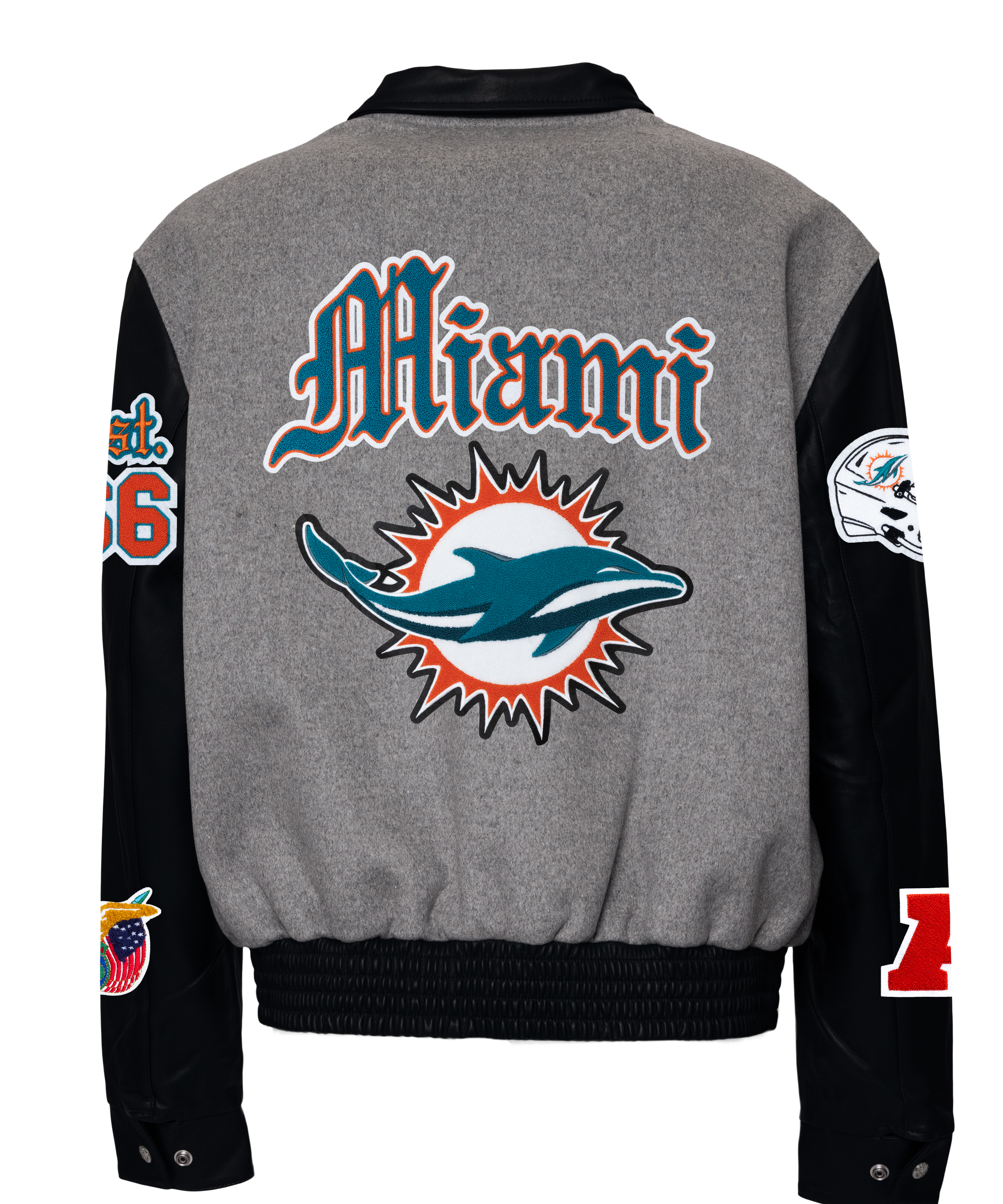 Miami Dolphins Wool & Leather Old English Varsity Jacket