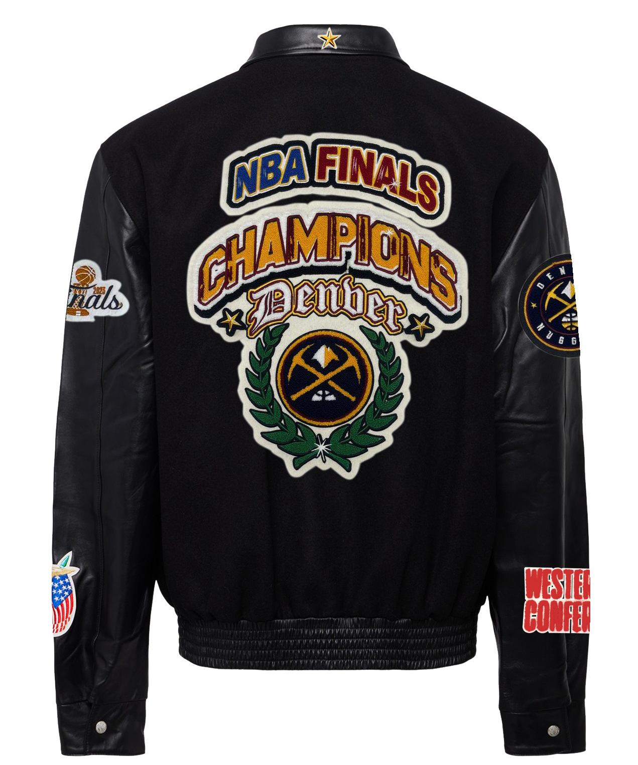 Denver Nuggets NBA Championship Wool & Leather Varsity Jacket Black/Black
