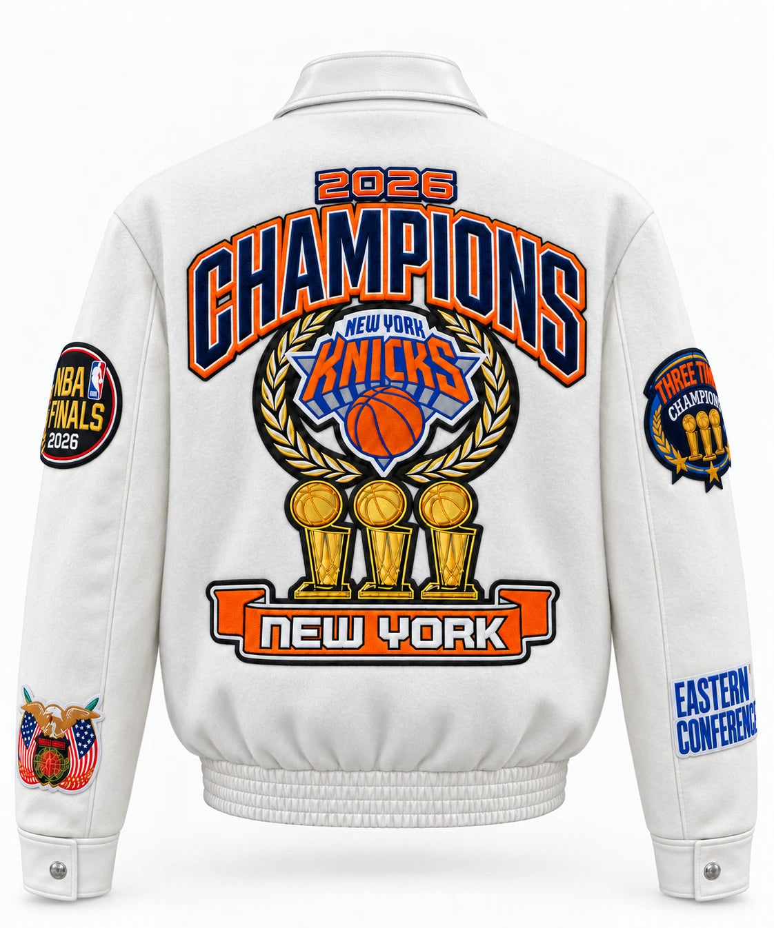 New York Knicks 2026 Champions Association Edition Triple White Wool Jacket – back