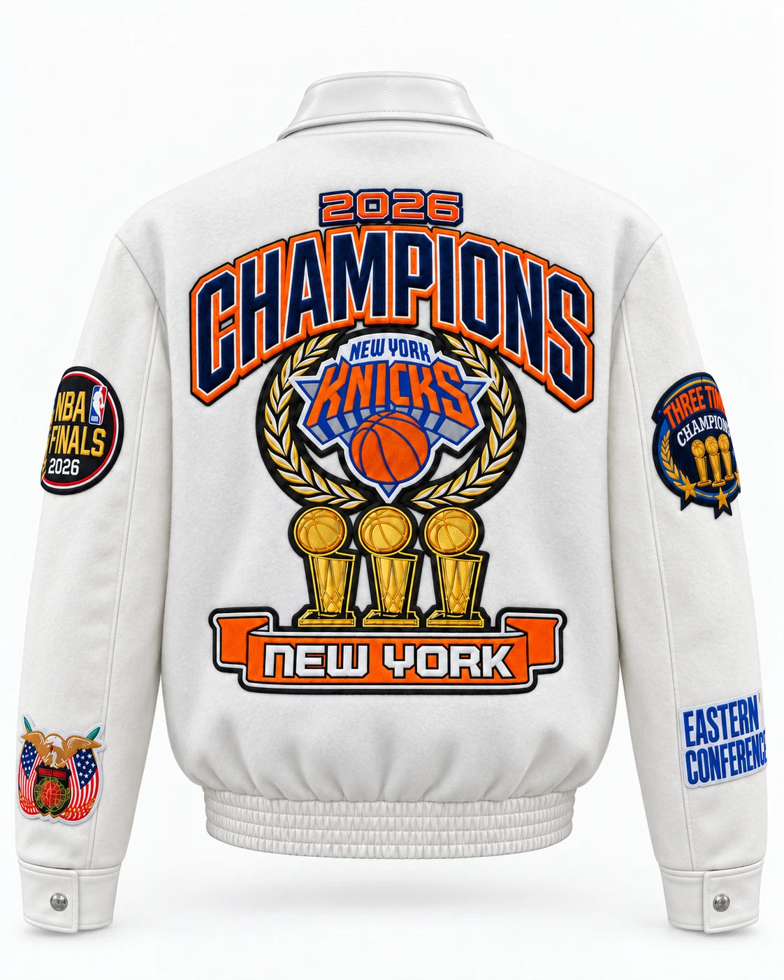 New York Knicks 2026 Champions Association Edition Triple White Wool Jacket – back