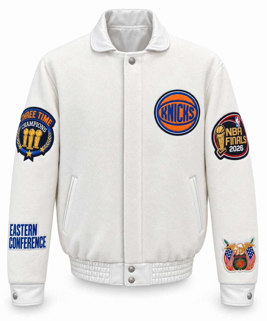 New York Knicks 2026 Champions Association Edition Triple White Wool Jacket – front