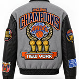 New York Knicks 2026 Champions Wool & Leather Varsity Jacket – Gray, back