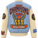 New York Knicks 2026 Champions Wool & Leather Varsity Jacket – Nova Blue, back