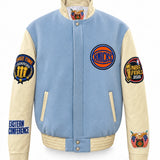 New York Knicks 2026 Champions Wool & Leather Varsity Jacket – Nova Blue, front