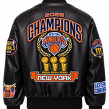 New York Knicks 2026 Champions Vegan Leather Bomber Jacket Black – back